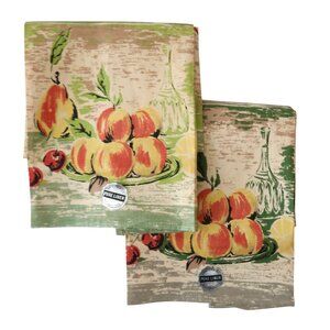 vtg LEACOCK Linen kitchen tea towels NOS NWT fruit print